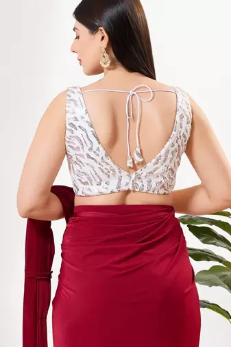Women's sequence padded back open sleeveless saree blouse