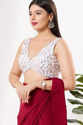Women's sequence padded back open sleeveless saree blouse