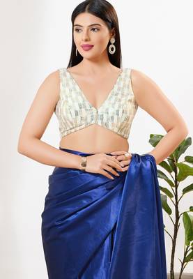Women's sequence padded back open sleeveless saree blouse 1
