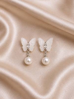 Silver plated elegant butterfly drop earrings 1