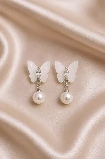 Silver plated elegant butterfly drop earrings