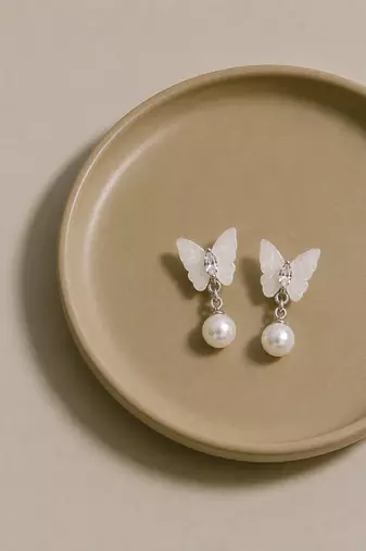 Silver plated elegant butterfly drop earrings