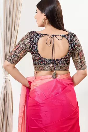 Women's silk padded back open elbow sleeves saree blouse