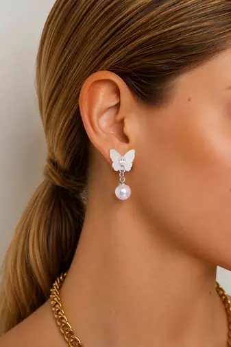 Silver plated elegant butterfly drop earrings