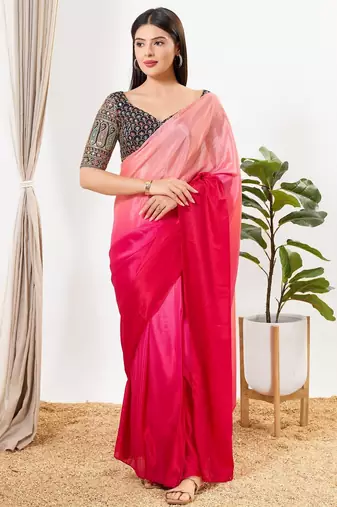 Women's silk padded back open elbow sleeves saree blouse