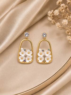 Anti tarnish enamel cz floral drop earrings 1