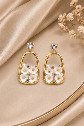 Anti tarnish enamel cz floral drop earrings