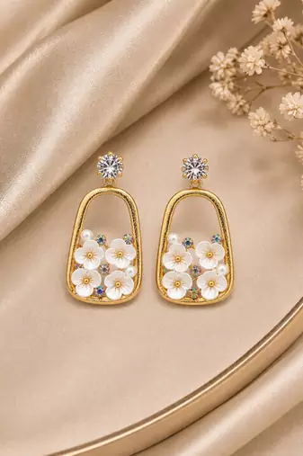 Anti tarnish enamel cz floral drop earrings