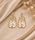Anti tarnish enamel cz floral drop earrings