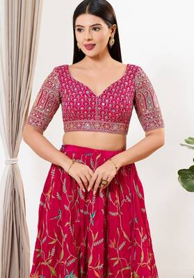 Women's silk padded back open elbow sleeves saree blouse 1