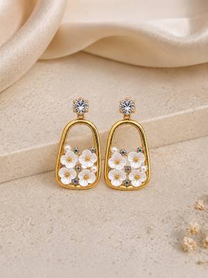 Anti tarnish enamel cz floral drop earrings 2