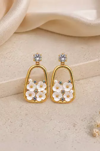 Anti tarnish enamel cz floral drop earrings