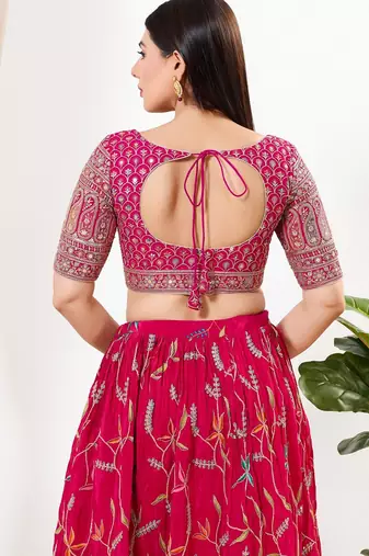 Women's silk padded back open elbow sleeves saree blouse