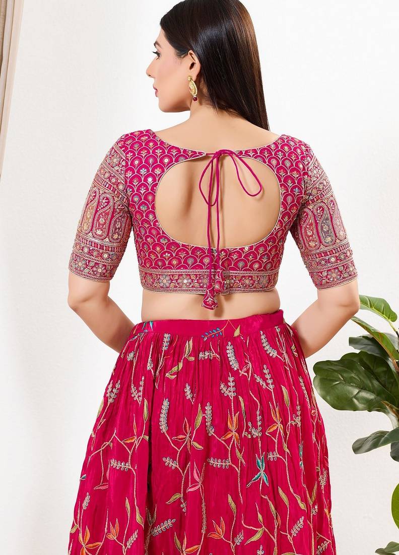 Women's silk padded back open elbow sleeves saree blouse