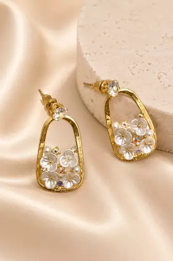 Anti tarnish enamel cz floral drop earrings