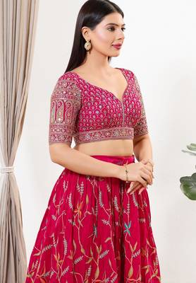 Women's silk padded back open elbow sleeves saree blouse 3
