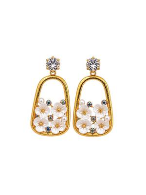 Anti tarnish enamel cz floral drop earrings 4