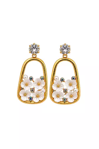 Anti tarnish enamel cz floral drop earrings