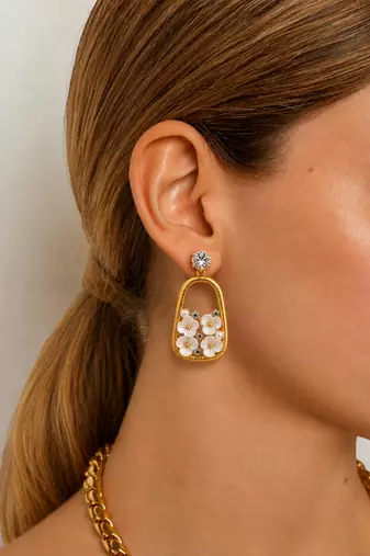 Anti tarnish enamel cz floral drop earrings