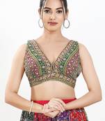 Women's georgette padded back open sleeveless saree blouse