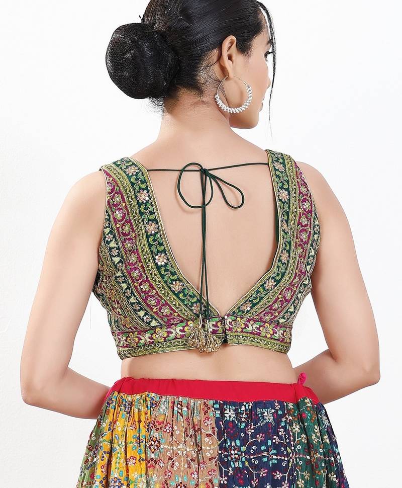Women's georgette padded back open sleeveless saree blouse