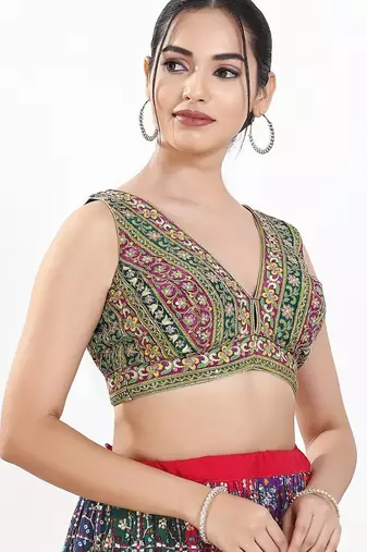 Women's georgette padded back open sleeveless saree blouse