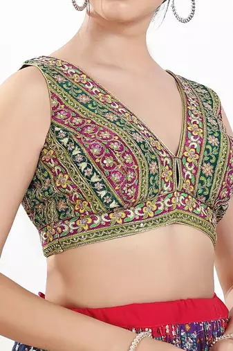 Women's georgette padded back open sleeveless saree blouse