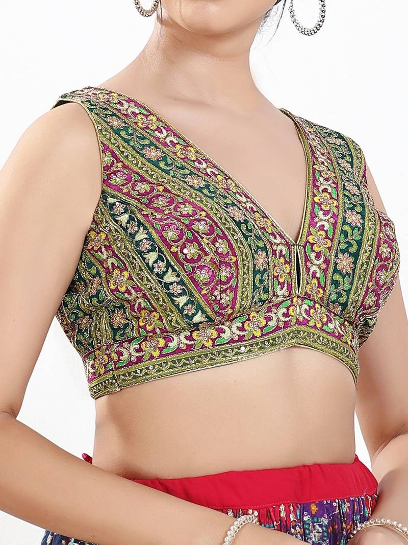 Women's georgette padded back open sleeveless saree blouse