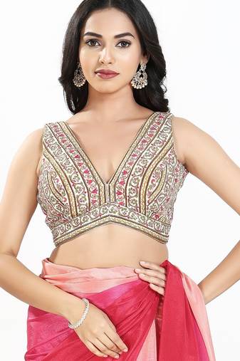 Women's georgette padded back open sleeveless saree blouse