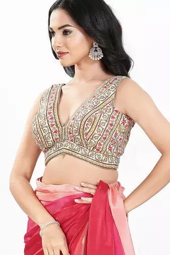 Women's georgette padded back open sleeveless saree blouse