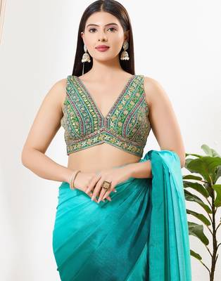 Women's georgette padded back open sleeveless saree blouse 1
