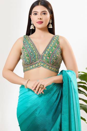 Women's georgette padded back open sleeveless saree blouse