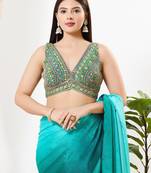Women's georgette padded back open sleeveless saree blouse