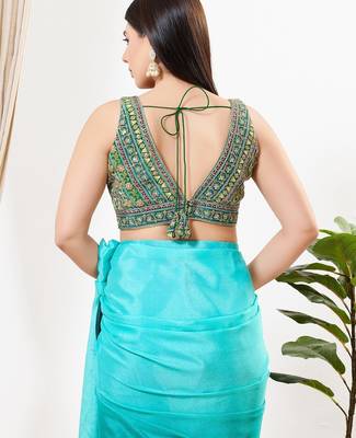 Women's georgette padded back open sleeveless saree blouse 2