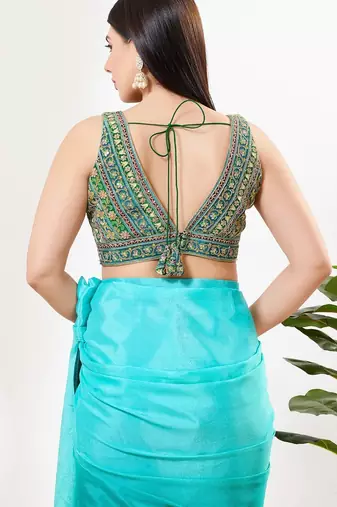 Women's georgette padded back open sleeveless saree blouse