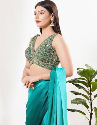 Women's georgette padded back open sleeveless saree blouse 3
