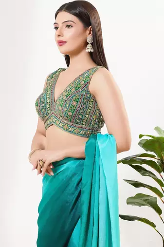 Women's georgette padded back open sleeveless saree blouse