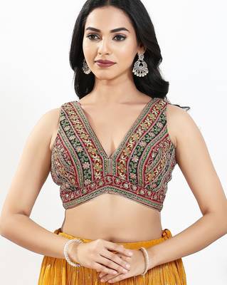 Women's georgette padded back open sleeveless saree blouse 1