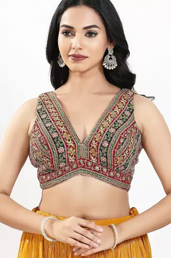 Women's georgette padded back open sleeveless saree blouse
