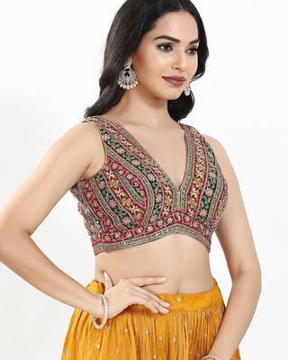 Women's georgette padded back open sleeveless saree blouse 4