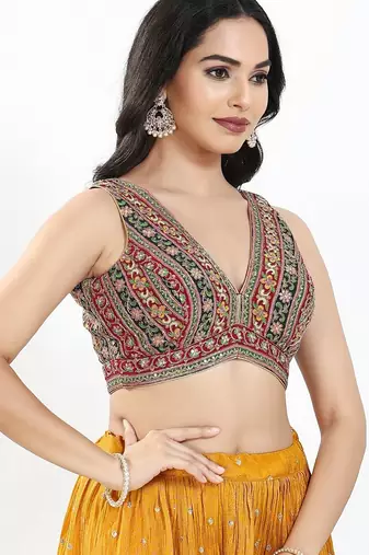 Women's georgette padded back open sleeveless saree blouse
