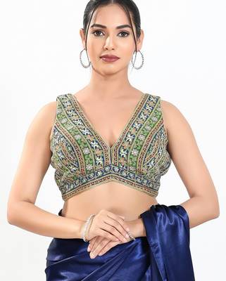 Women's georgette padded back open sleeveless saree blouse 1