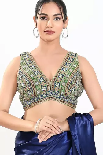 Women's georgette padded back open sleeveless saree blouse