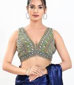 Women's georgette padded back open sleeveless saree blouse