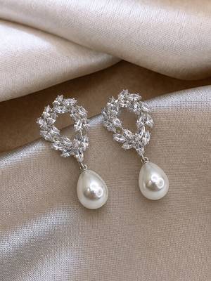 Silver toned korean cz drop earrings 1