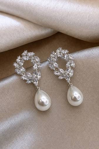 Silver toned korean cz drop earrings