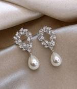 Silver toned korean cz drop earrings