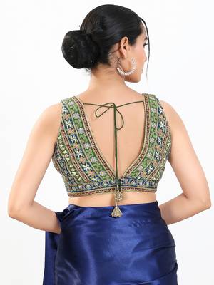 Women's georgette padded back open sleeveless saree blouse 2