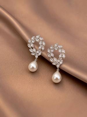 Silver toned korean cz drop earrings 2
