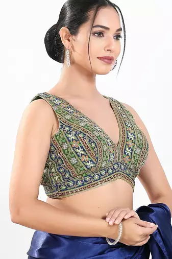 Women's georgette padded back open sleeveless saree blouse